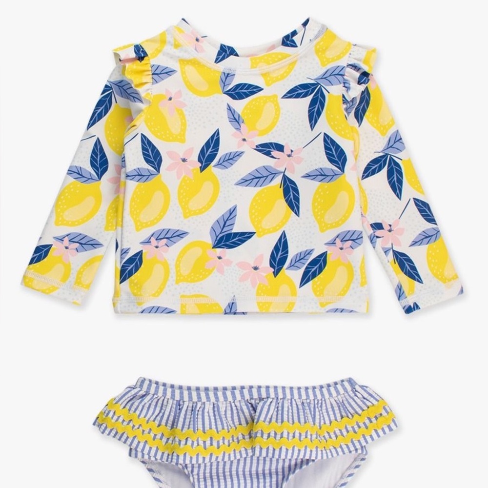 Ruffle Butts Lemon Capri Skirted Flutter Long Sleeve Rash Guard Bikini